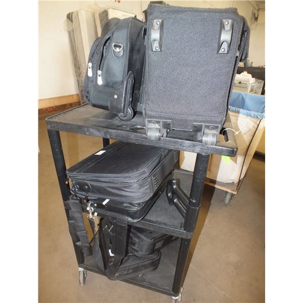 6 Laptop Bags & 1 Black Cart On Wheels