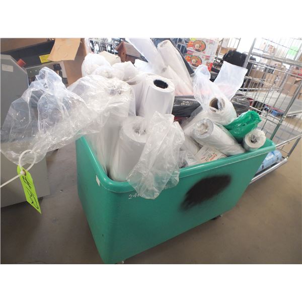 Plastic Storage Bin On Wheels w/ Assorted Rolls Of Paper