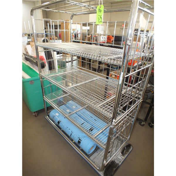 Stainless Steel Storage Rack On Wheels w/ 2 Large Rolls Of Blue Plastic Bags