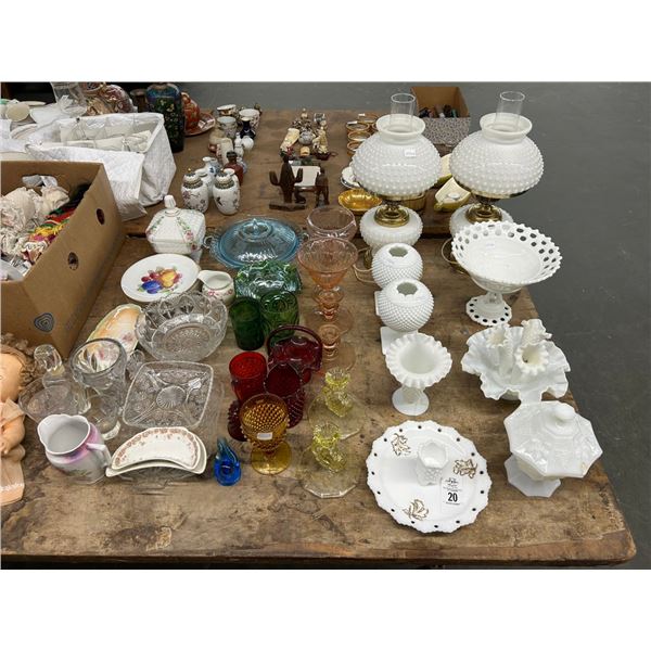 Large Lot of Depression Glass, Milk Glass, Bowls, Dishes, Candlesticks