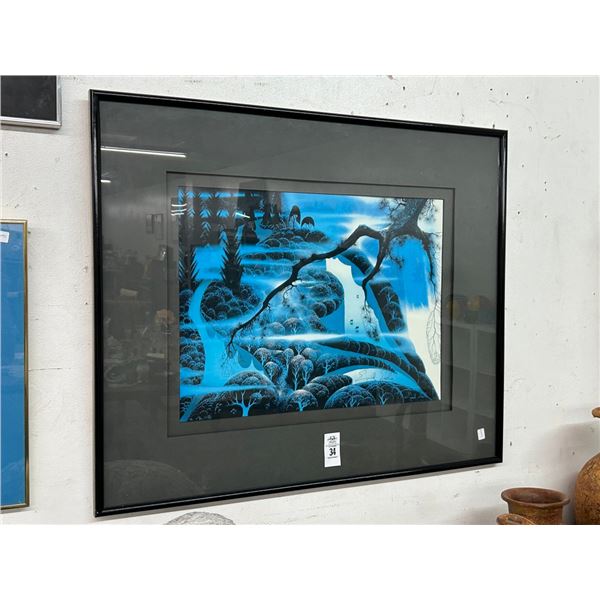 Framed Abstract Snowy Forest Wall Art Signed Earle - 30  X  36