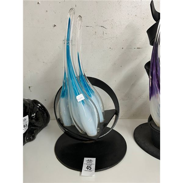 Contemporary Metal w/Blue Art Glass Sculpture