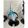 Image 1 : Contemporary Metal w/Blue Art Glass Sculpture