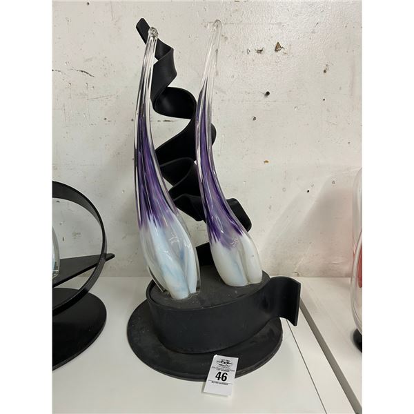 Contemporary Metal w/Lavender Art Glass Sculpture