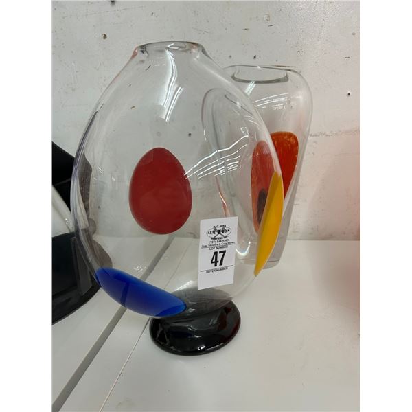 Contemporary Color w/Clear Artist Signed Vases - 2