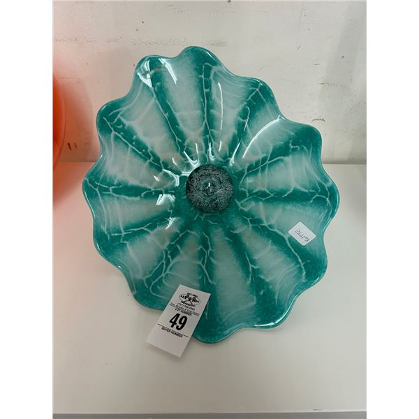 Contemporary Turquoise Art Glass Floral Style Table Art