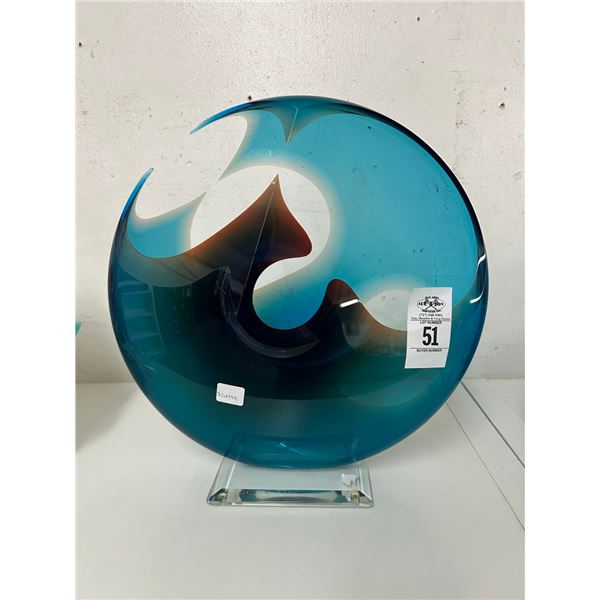 Contemporary Blue Round Art Glass Centerpiece