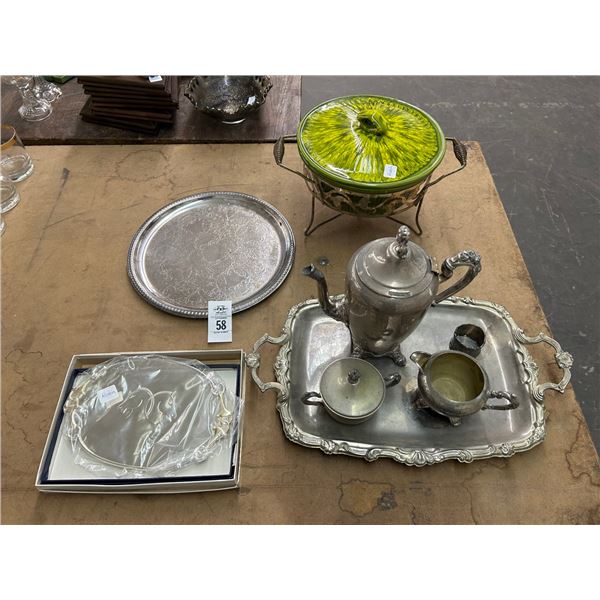 Silverplate Serving Items, Footed Porcelain Lidded Bowl
