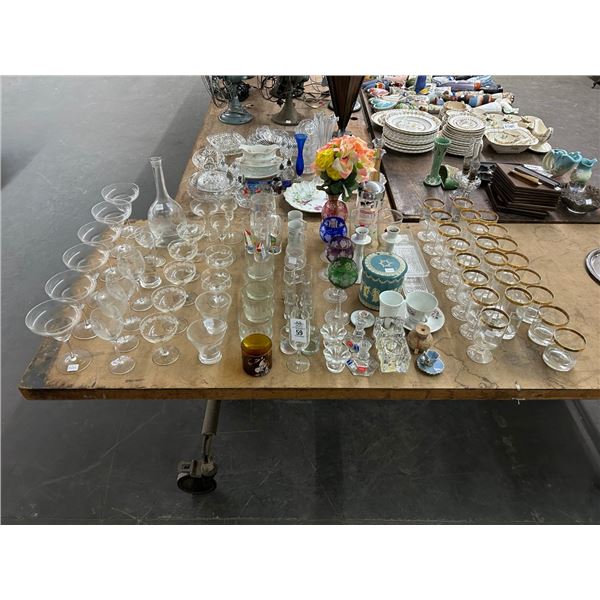 Large Lot w/Etched/Glass Stems, Cut to Clear Candlesticks, Bud Vase