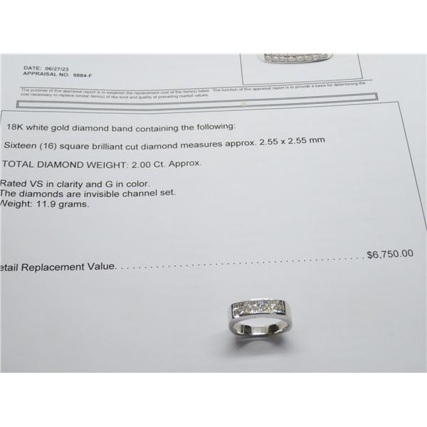 18K WG Diamond Band w/16 Square Cut Diamonds Invisible Channel Set 11.9g - Replacement