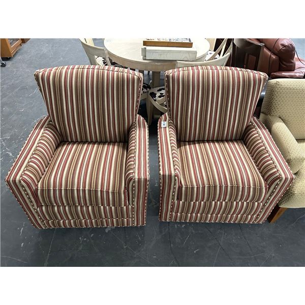 Brown Striped Swivel Armchairs - Pair