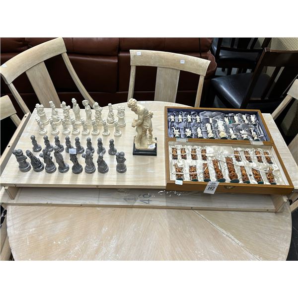 Asst. Carved/Porcelain Chess Pieces/Rooks w/Greek Statuary