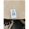 Image 2 : Bone Distressed Round Pedestal Dining Table w/2 Leafs and 6 Cow Hide Padded Chairs