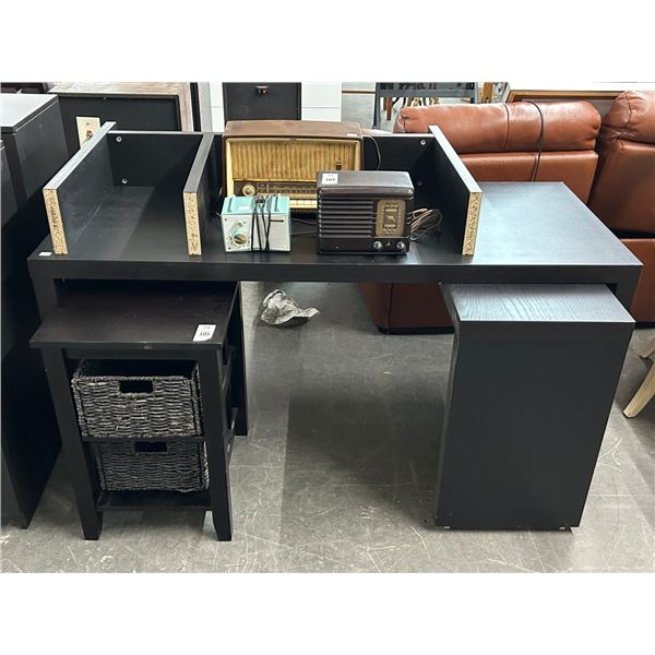 Mocha Desk w/Return and Basket Storage Cabinet w/Upper
