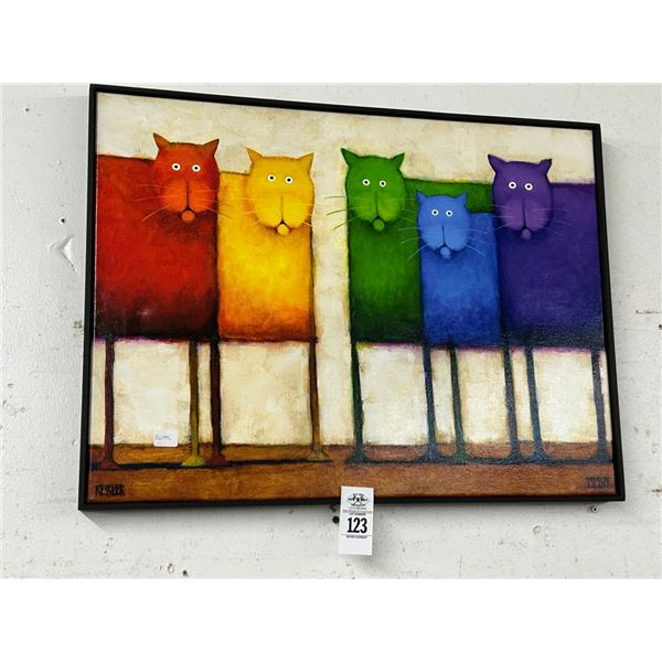 Framed Oil On Canvas Cat Wall Art Signed Kesler