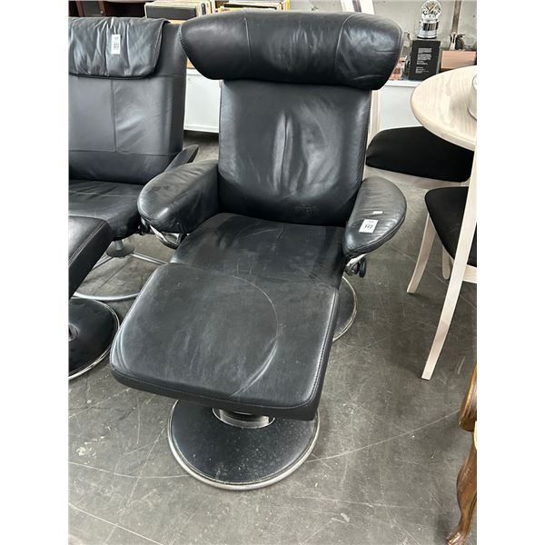 Italina Style Black Leather Recliner w/Ottoman