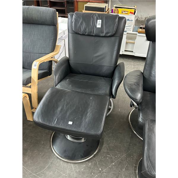 Italina Style Black Leather Recliner w/Ottoman