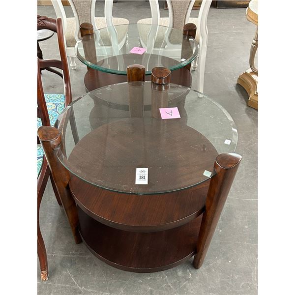 Mahogany Glasstop 3 Tier End Tables - Pair