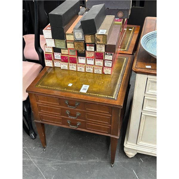 Mahogany Rolling End Tables w/Leather Inlay - Pair