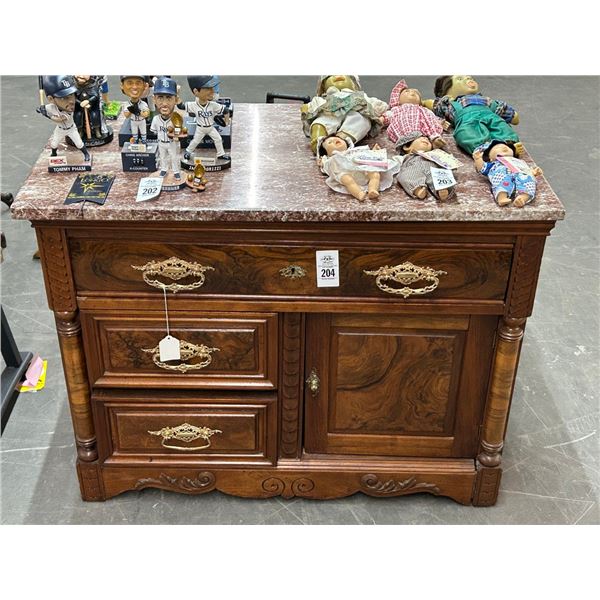 Mahogany Burl Marble Top Cabinet