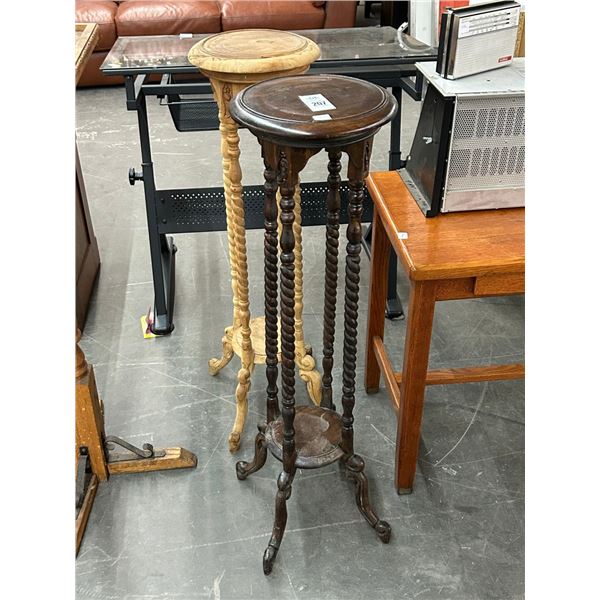 Antique Mahogany Spun Leg Pedestal Tables - Pair - One Finished/One Unfinished