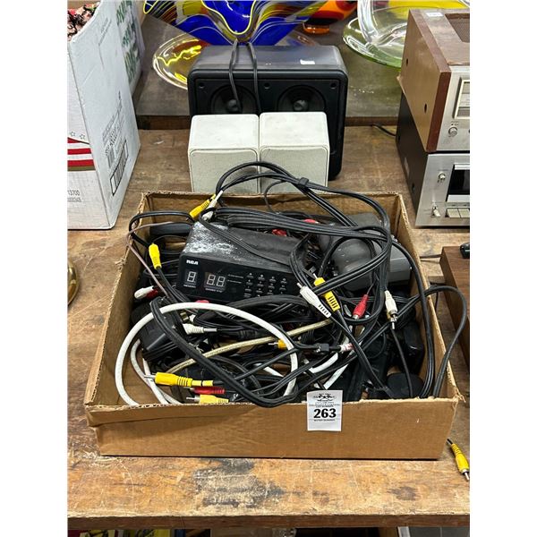 Stereo Speakers, Box of Asst. Electronics