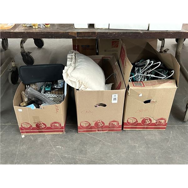 Boxes 3 w/Clothes Hangers, Line Pins, Home Goods