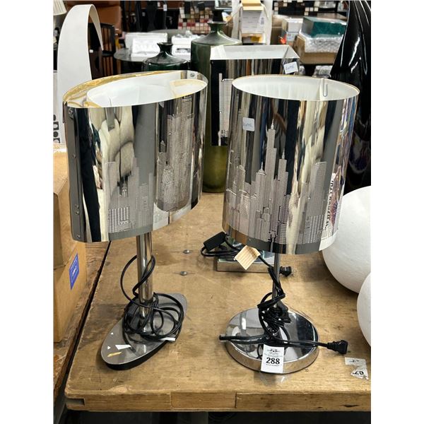 Chrome NYC City Skyline, Decorator Lamps - Set of 3