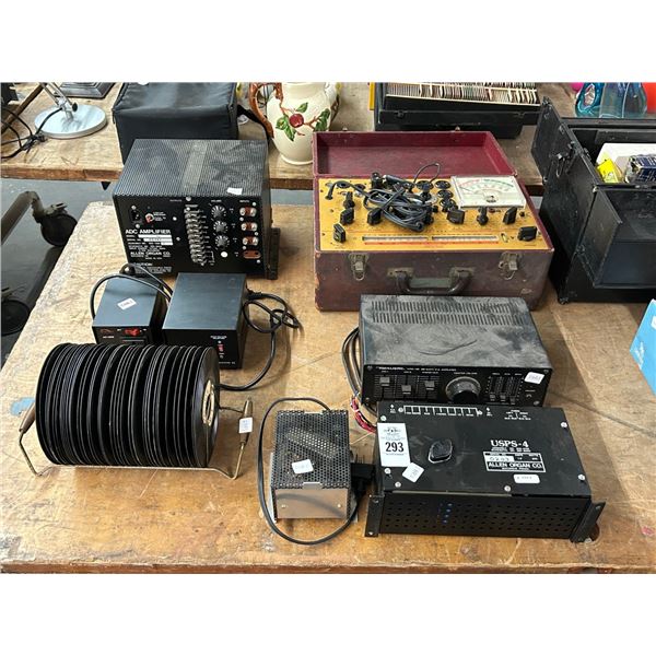 Amplifiers, Organ Accessories, Vinyl 45 Records, Hitchcock Tube Tester