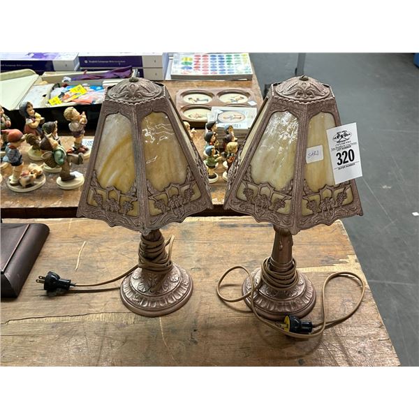 Ornate Leaded Glass Panel Lamps - Pair