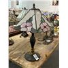 Image 1 : Bronze Base Leaded Glass Floral Lamp