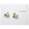 Image 3 : 14K Two Tone Gold Cultured Pearl/Diamond Earrings 2 Round Cut Diamonds and 2  7.50MM