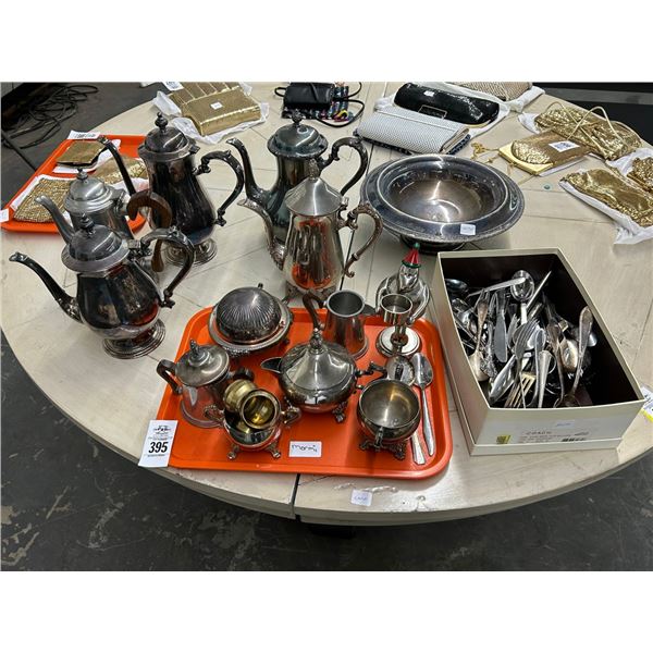 Silverplate Utensils, Footed Bowl, Teapots, Dining Accessories