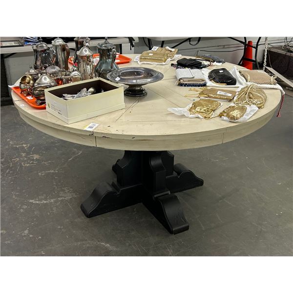 Distressed Round Pedestal Dining Table