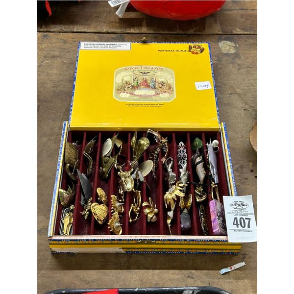 Cigar Box w/Asst. Broch Pins