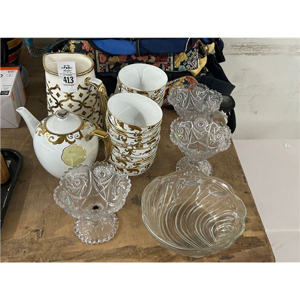 Cirgo White/Gold Trim Pitchers/Bowls, Footed Bowl/Other