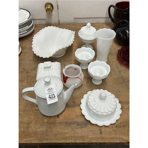 Milk Glass, Dining Accessories, Art Glass, Vase, Teapot