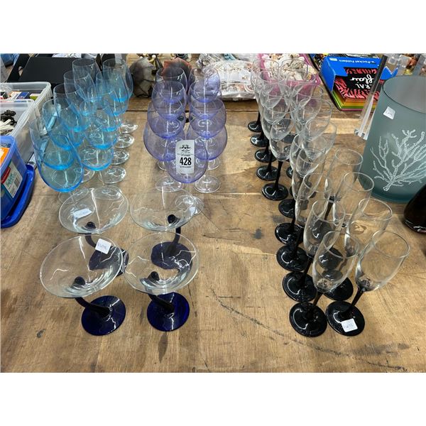 Large Lot of Designer Art Glass Stem Glasses