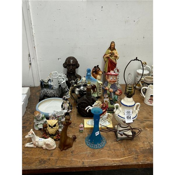 Asst. Souvenir Decanters, Figurines, Lamp, Bust, Décor