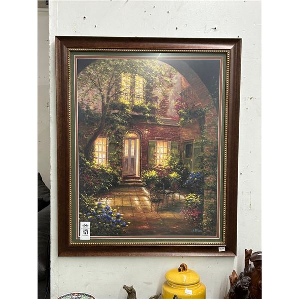 Kinkaid Style Framed Garden Scene Wall Art - Signed Martin - 20  X  30