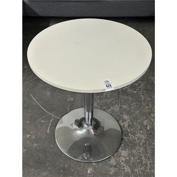 Chrome Base Adjustable Height White Round Table