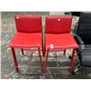 Image 1 : Red Leather Short Stools - Pair
