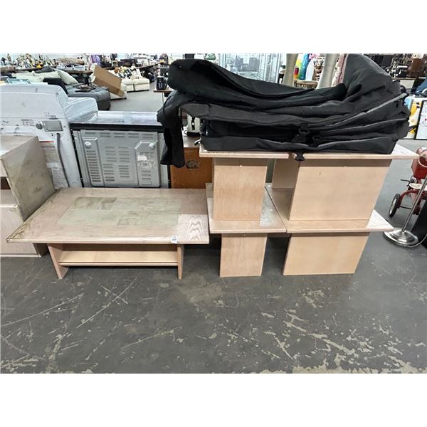Pickled Oak Tiled Inlay Coffee and 4 End Tables