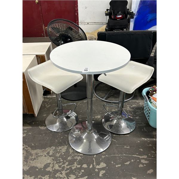 White w/Chrome Base Adjustable Height w/Table and 2 Chrome Stools