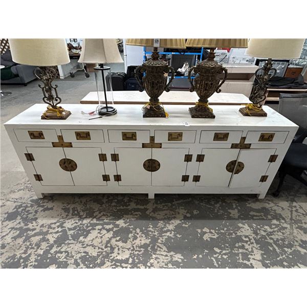 White w/Brass Trim Oriental Server Cabinet