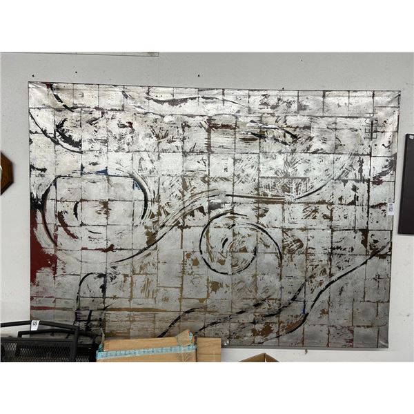 Large Approx.  5'  X  7'  Abstract Oil On Canvas w/Lion Wall Art - Signed Lee