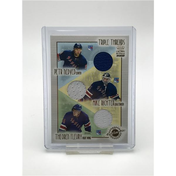 2002 PACIFIC CARDS CROWN ROYAL NO.15 NEDVED,RICHTER,FLEURY TRIPLE THREAD