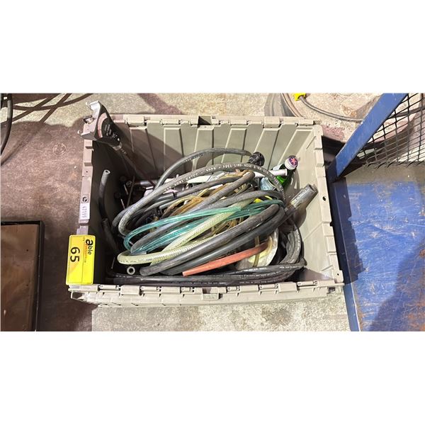 BIN OF ASSORTED AIR HOSES, GAUGES & MORE