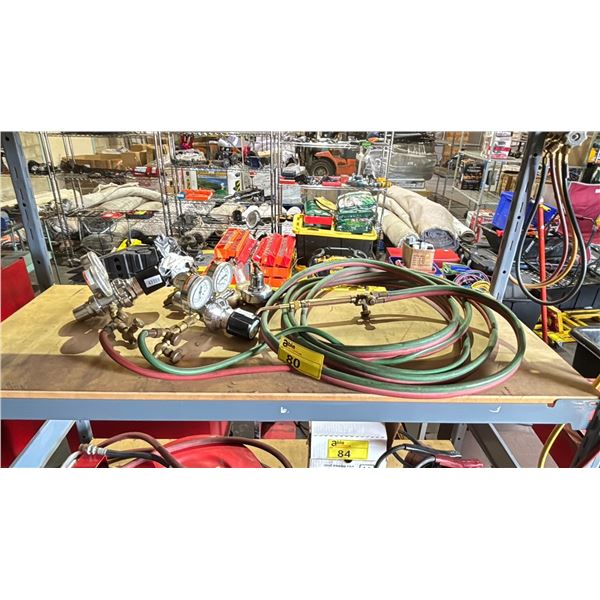 4 ASSORTED PSI GAUGES WITH ACETYLENE HOSE & TORCH