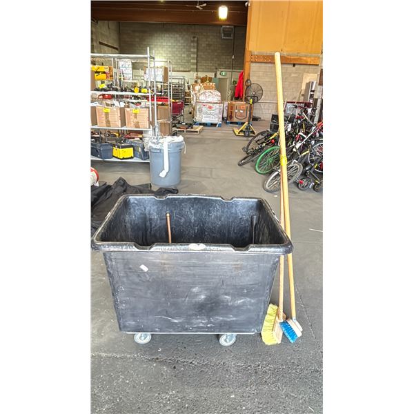 PAIR OF SCRUB BRUSHES & CONTENTS OF ROLLING BIN *BIN NOT INCLUDED*